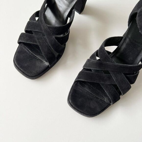 Vintage 90s Square Toe Formal Strappy Sandals Calvin Klein Black Suede Size 10 - Picture 4 of 8